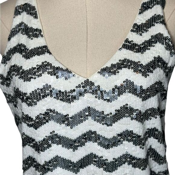 J. Crew Sequined Tank Top Chevron Black White Ladies S - Picture 5 of 9